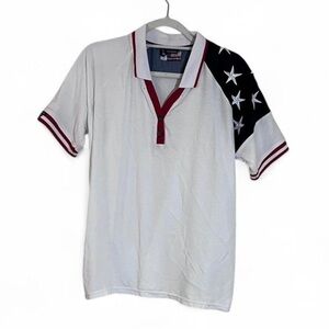 Vintage USA Polo Shirt XL Rockpoint In God We Trust Patriotic Stars Tee